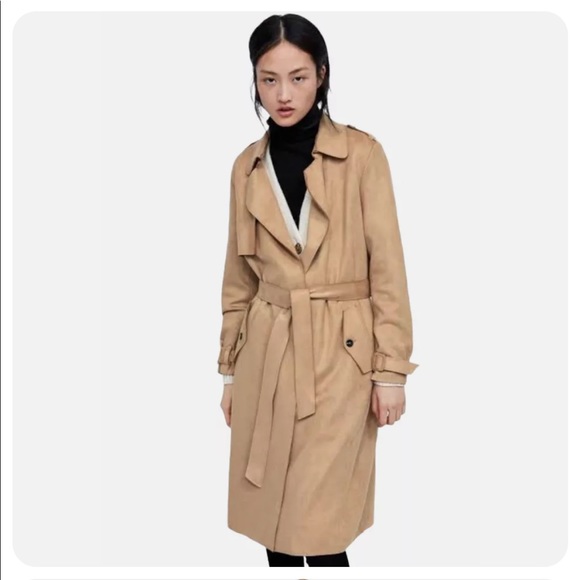 zara faux suede trench coat